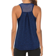 Camisetas deportivas para mujer, camisetas sin mangas, camisetas ajustadas de malla de color liso para yoga, gimnasio y correr, color azul.