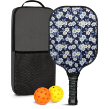 Pickleball-set met paddles van glasvezel met bloemenprint, 2 ballen en een tas – geschikt voor binnen- en buitenspelen