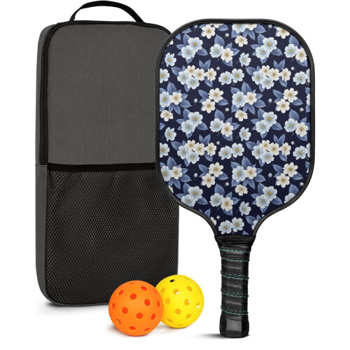 Σετ κουπιών Pickleball με κουπιά από fiberglass σε σχέδια λουλουδιών, 2 μπάλες και τσάντα –