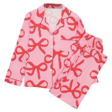 Completo pigiama accogliente per San Valentino da donna – Stampa con fiocco, maglia a maniche lunghe e pantaloni, abbigliamento da casa con