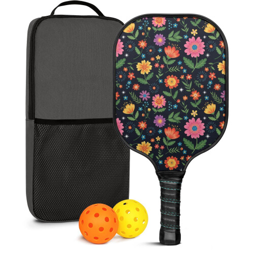 Σετ κουπιών Pickleball από fiberglass με λουλούδια, 2 μπάλες και τσάντα – Συμβατό με