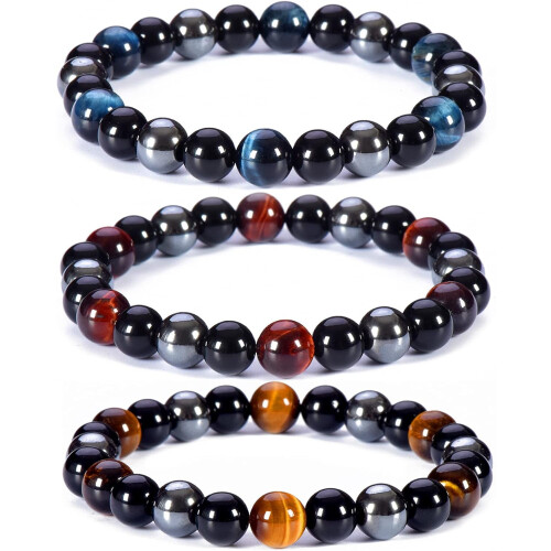 Βραχιόλι τριπλής προστασίας, βραχιόλι με θεραπευτικές χάντρες 8 χιλιοστών, 3