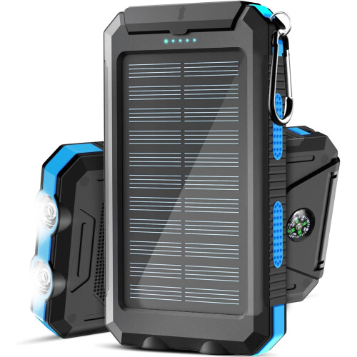 Ηλιακός φορτιστής 38800mAh, αδιάβροχος, USB-C I/O, φακός LED, συμβατός με iPhone, συμβατός με
