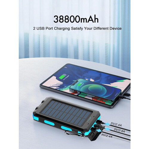 Ηλιακός φορτιστής 38800mAh, αδιάβροχος, USB-C I/O, φως LED, συμβατός με iPhone, Samsung, iPad 1