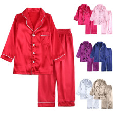 Myke pysjamaser for gutter og jenter, høst og vinter, avslappet, ensfarget, langermet, kragetopp, loungewear, nattøysett for 6 måneder–13 år