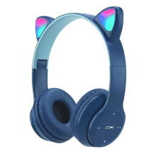 Cat Ear Headphones for Kids Wireless Mode Foldable Headset with Mic, RGB LED Light for Gift School Gaming C