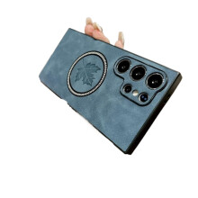 Schokbestendige leren hoes voor draadloos opladen, compatibel met Samsung Galaxy S24/S23/S22/S21Ultra/Plus/FE/Note20/S24Ultra – Donkerblauw