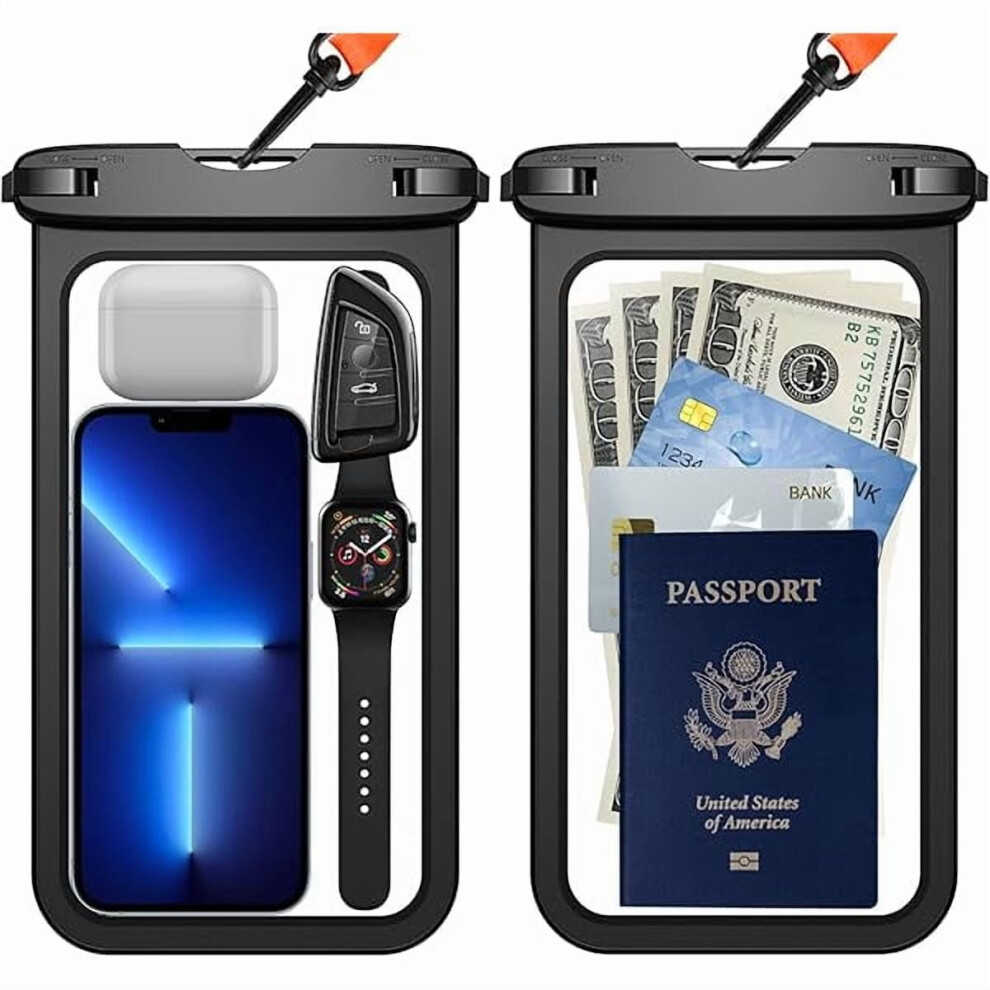 2 Pcs Waterproof Phone Pouch, Up To 10", Ipx8 Dry Bag With Lanyard, Compatible With Iphone 16 Pro Max/16E/15/14/13, Galaxy S25 Ultra/S24/S23 – Black 9353595301214