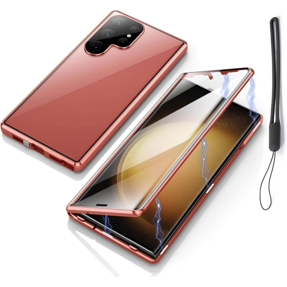 Privacy Magnetic Tempe Glass Case For Samsung Galaxy S25/S24/S23/S22/S21 Â Anti-Peeping, 360 Protection (S25, Hd-) Red 9181073151118