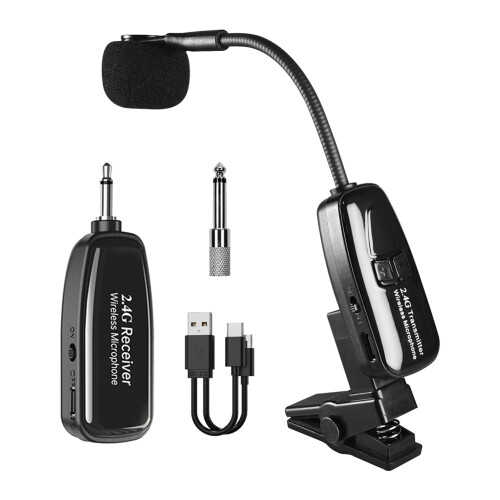 Saxophone Wireless Microphone System,2.4G Transmitter & Receiver for Wind Instruments,164FT Range,Plug &