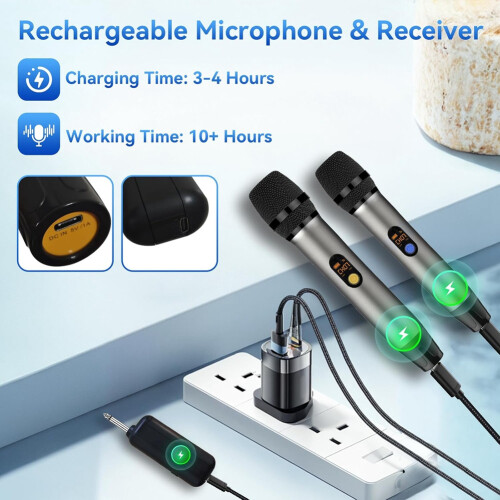UHF Cordless Wireless Microphone Handheld Dynamic Professional Microphone System for Karaoke Singing, Church, Speech