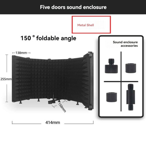 Microphone Isolation Shield Schermo per Microfono Pieghevole con Triplo Isolamento Acustico M5 In Metallo 1