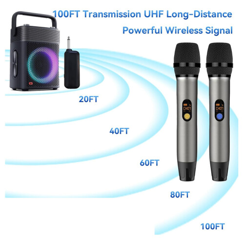 UHF Cordless Wireless Microphone Handheld Dynamic Professional Microphone System for Karaoke Singing, Church, Speech 2