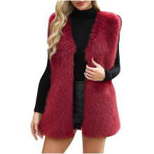 Gilet sans manches en fausse fourrure douce et chaude, style hivernal décontracté, couleur bordeaux, taille L, style années 2000.