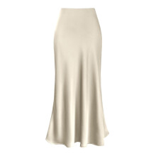 Ediodpoh Satin-Midirock, Damen, hoher Bund, einfarbig, lässiger Rock mit Reißverschluss, Beige L