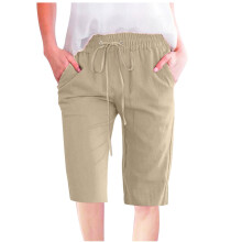 Pantaloncini da donna casual a tinta unita con elastico in vita, gamba larga dritta e ampia, con tasca, taglie S-5XL