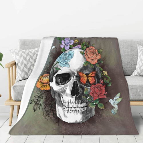 Manta de lã macia com estampa de caveira mexicana, 127 x 102 cm (50 x 40 polegadas)
