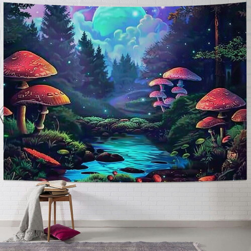 Mushroom Forest Tapestry Short Plush Wall Hanging