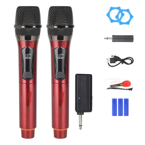 Draadloze One-To-Two Home Microfoon 6.35 Interface Professionele Handheld Microfoon voor KTV Performance Stage Rood