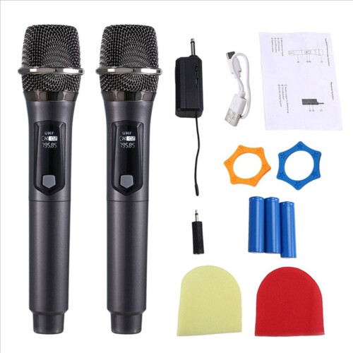 Wireless One-to-Two Home Microphone 6.35 Interface Professional Handheld Microphone for KTV Performance Stage Gray