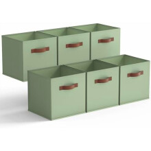 Opvouwbare stoffen opbergkubussen van 28 cm met handvat, kast- en plankmandjes, groen, 6 stuks
