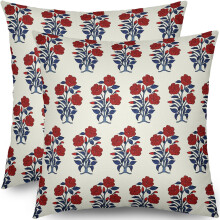Kissenbezüge zum 4. Juli, 45 x 45 cm, 2er-Set, Marineblau-Rotes Blumenmuster, Dekoration für Garten und Landhausstil, Leinenkissenbezüge –