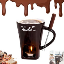 Süßes Fondue-Set mit Gabeln – Keramikbecher zum Schokoladenschmelzen, ideal für romantische Abende, Geburtstage und Hochzeiten (Schwarz),