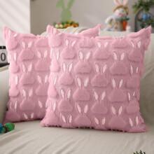 Osterkissenbezüge, 20 x 20 Zoll, 2er-Set, weiße Ohren, rosa Hase, Plüsch-Kunstfell-Jacquard-Dekokissen für Schlafzimmer/Sofa – FHJ-17B20