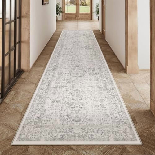 Χαλί Gray3x10Runner – Πλένεται στο πλυντήριο, Αντιολισθητικό, Vintage, Φθαρμένο, Συμβατό με