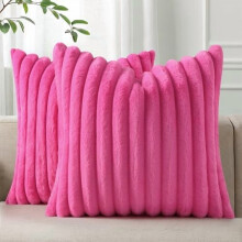 Fodere per cuscini decorativi in pelliccia sintetica 26x26, set da 2, lussuose fodere decorative a righe morbide e soffici per divano, soggiorno,