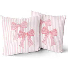 Set di 2 federe con fiocco rosa, 50x50 cm, federe a righe rosa e bianche per la casa, camera da letto, divano, decorazione preppy, motivo su entrambi