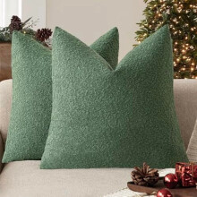 Confezione da 2 federe per cuscini decorativi in bouclé testurizzato verde cacciatore da 18x18" – Federe morbide, accoglienti e decorative per