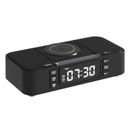 New Portable  Speaker with Wireless Charging Atmosphere Light Clock Alarm Function Double Speaker USB Charging