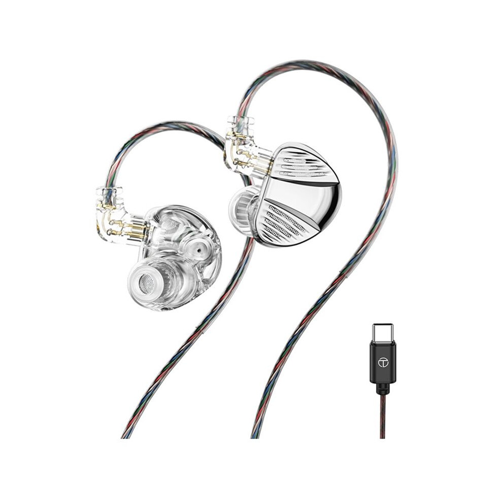 Trn V10 Pro Earphones Dual Dynamic High-Fidelity Sound In-Ear Monitors Headphones ,Type-C With Microphone Silver 6032788639329