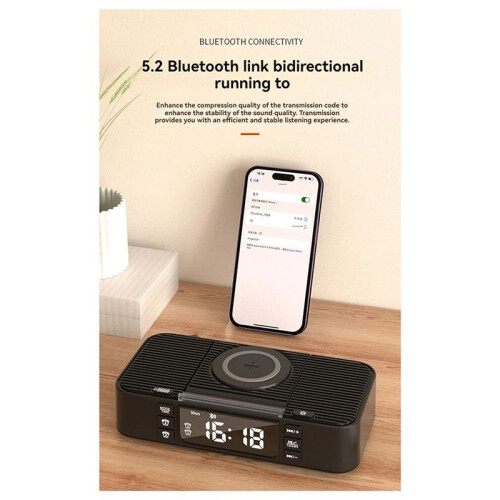 New Portable  Speaker with Wireless Charging Atmosphere Light Clock Alarm Function Double Speaker USB Charging 2