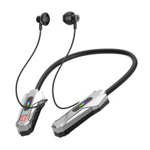 Wireless Earphones Neckband LED Display Gaming Headset Waterproof Magnetic Sport Headsets with HD Mic Sliver