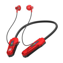 Wireless  Earphones Neckband LED Display Gaming Headset Waterproof Magnetic Sport Headsets with HD Mic Red