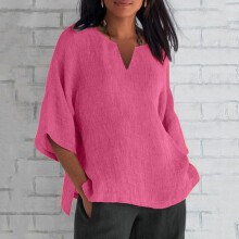 Blusas de tallas grandes para mujer, moda de verano, algodón y lino, cuello en V, estilo casual, manga tres cuartos, túnica lisa, hasta un 65% de