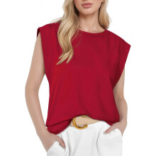 Camiseta sin mangas informal de verano para mujer, color rojo vino, talla L