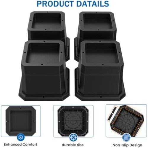 Adjustable Bed and Desk Risers Black Set of 4 2