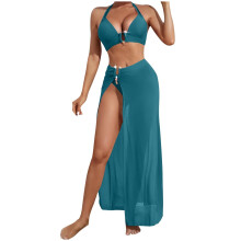 Conjunto de traje de baño trikini para mujer Kukoosong con top halter de soporte y braguita de talle alto. Traje de baño cómodo y moderno de color