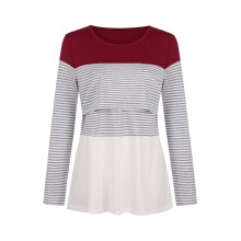 Camisetas de maternidad para mujer, blusas de lactancia para embarazadas, tops con cuello redondo, manga larga tipo vendaje, color rojo.