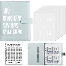 Carpeta organizadora con 100 sobres para ahorrar dinero: ahorra fácilmente 5050 $. Compatible con la oficina, el hogar y la escuela (azul).