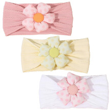 Lot de 3 bandeaux à fleurs pour bébé fille, en nylon doux, accessoires pour cheveux pour nouveau-nés, nourrissons et jeunes enfants (jaune, rose,