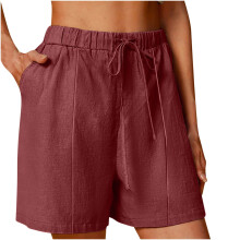 Shorts femininos de algodão e linho com cordão, cintura elástica, modelagem solta, shorts casuais de verão respiráveis (tamanhos P a 3XG),
