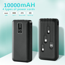 4 phíosa luchtaire iniompartha, banc cumhachta 10000mAh, banc ceallraí dé-USB le 4 chábla tógtha isteach, luchtairí uilíocha muirir thapa