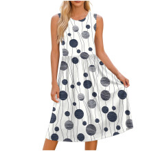 Naisten kesämekot, hulmuava, rento, hihaton midimekko, boheemi, rantatyylinen, kukkakuvioinen kesämekko taskuilla