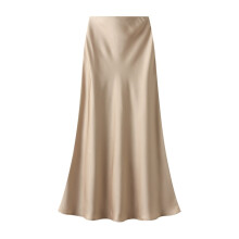 Gonna midi in raso Ediodpoh da donna, vita alta, tinta unita, casual, con cerniera, beige, taglia XL.