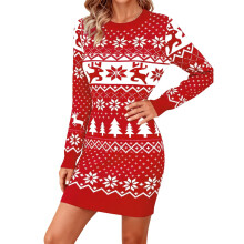 Dames kersttrui-jurk - gebreide lange mouwen, nauwsluitend model.