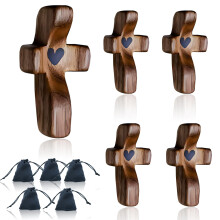 Wooden Pocket Cross Handcrafted Solid Walnut Compact Prayer Gift for Comfort and Reflection